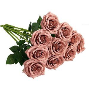 10 Count Dusty Rose Pink Flower Faux Roses Stems Wedding Bouquet Centerpiece